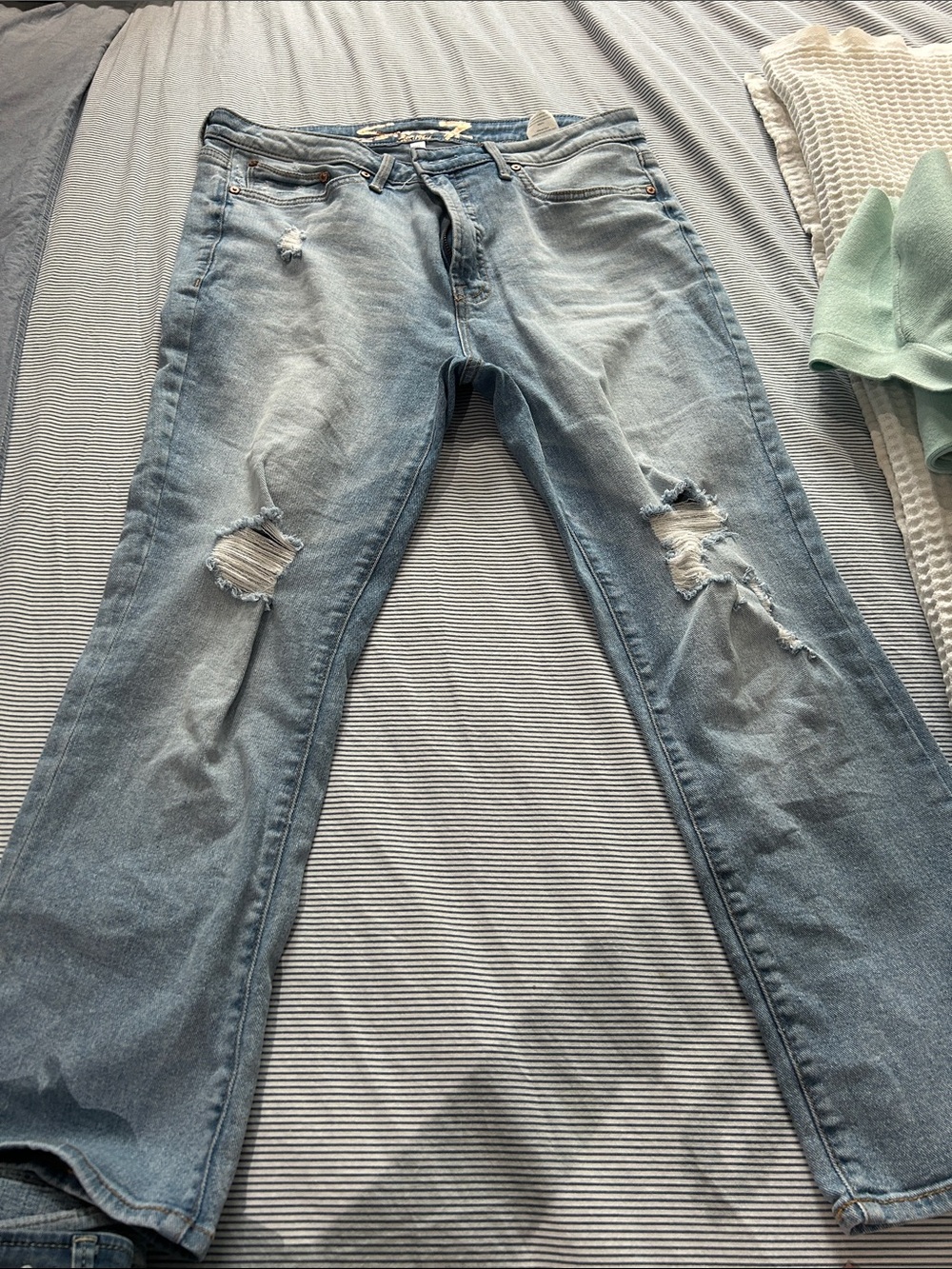 7 For All Mankind Light Blue Distressed Boyfriend Jeans